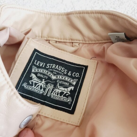 Levi's Vegan Leather Tan Moto Retro Streetwear Camel Tan Jacket M - Picture 4 of 8